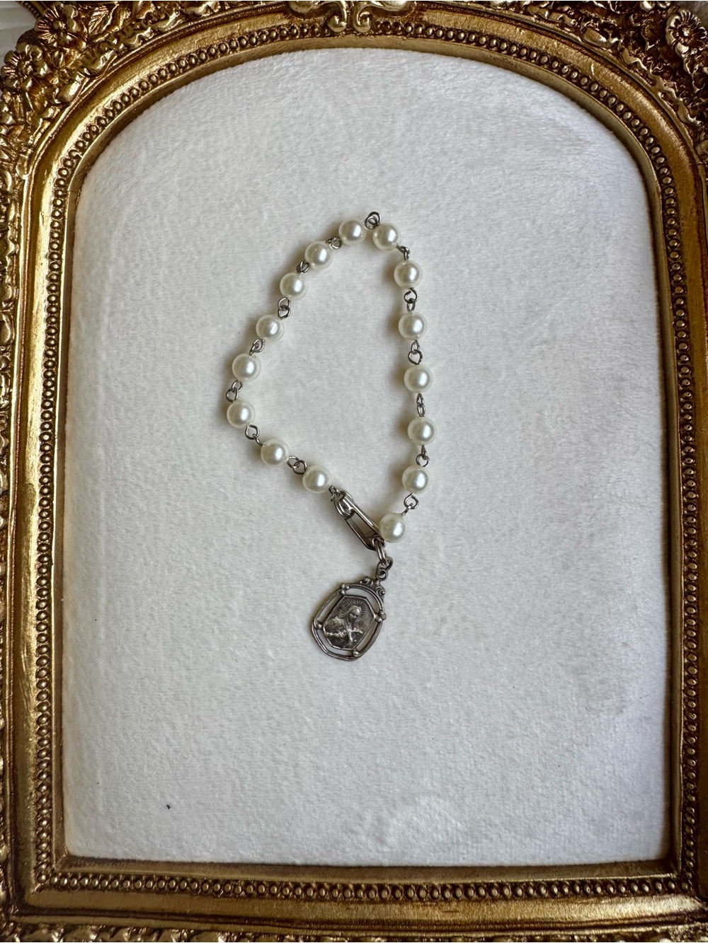 Antique Catholic Slide Chaplet Rosary Bracelet, Sacred Heart & St Theresé Medal